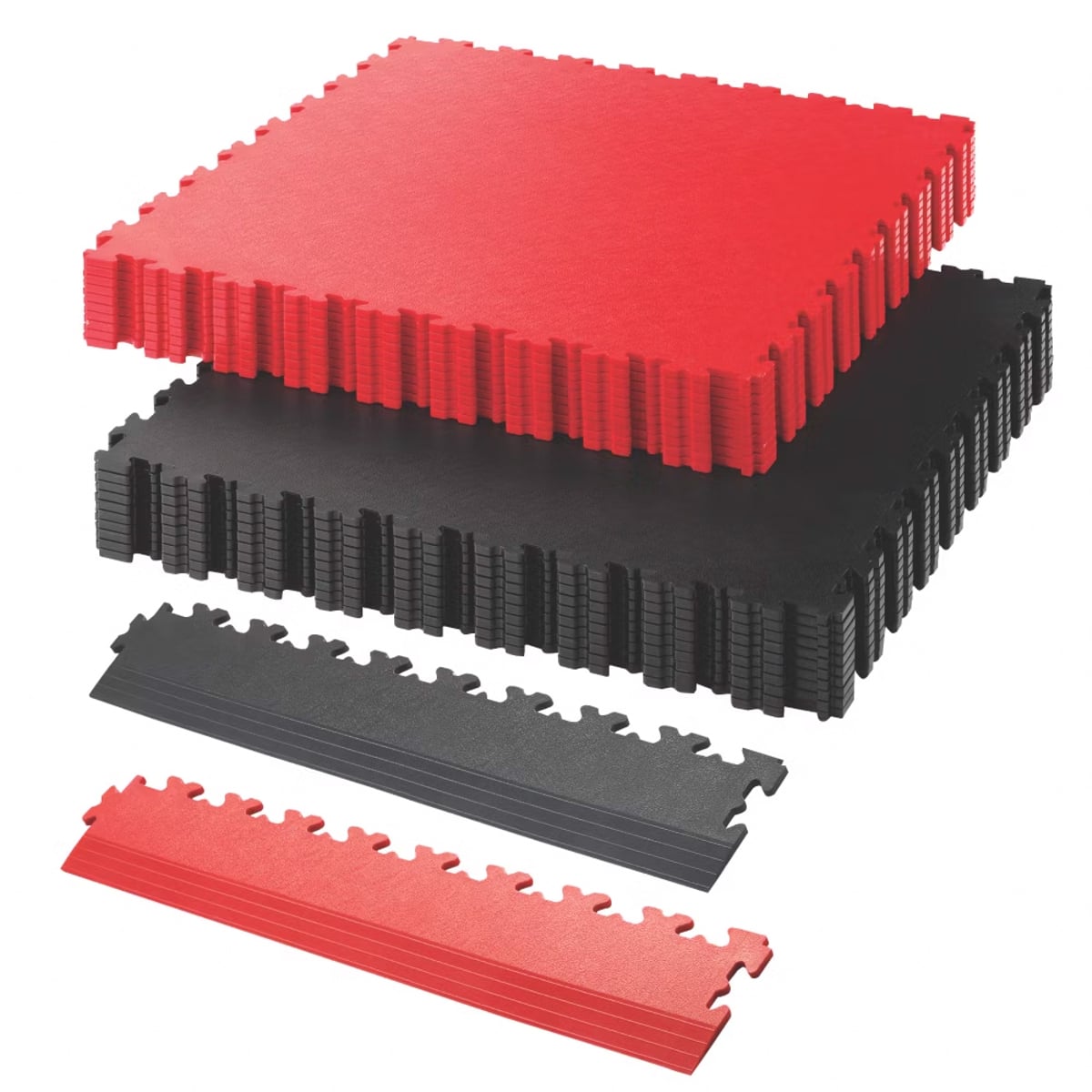 Interlocking Floor Tiles & Ramps Single Garage Pack (19m2 + 7 ramps) Red & Black X500/7